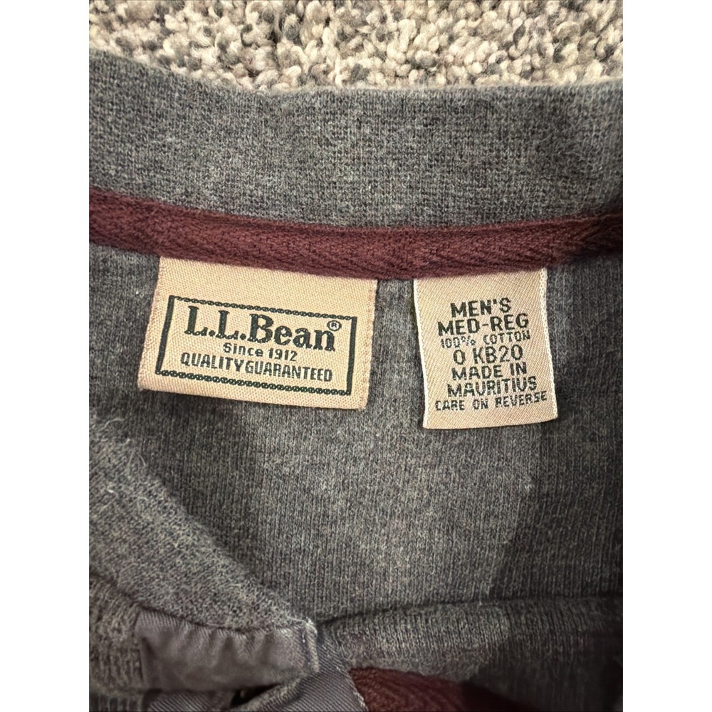 VTG LL Bean Shirt Men Med Gray Henley Thermal Long Sleeve Cotton Mini Waffle Tee - Picture 2 of 7